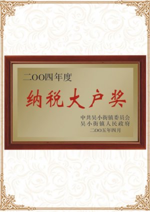 2004年納稅大戶獎(jiǎng)